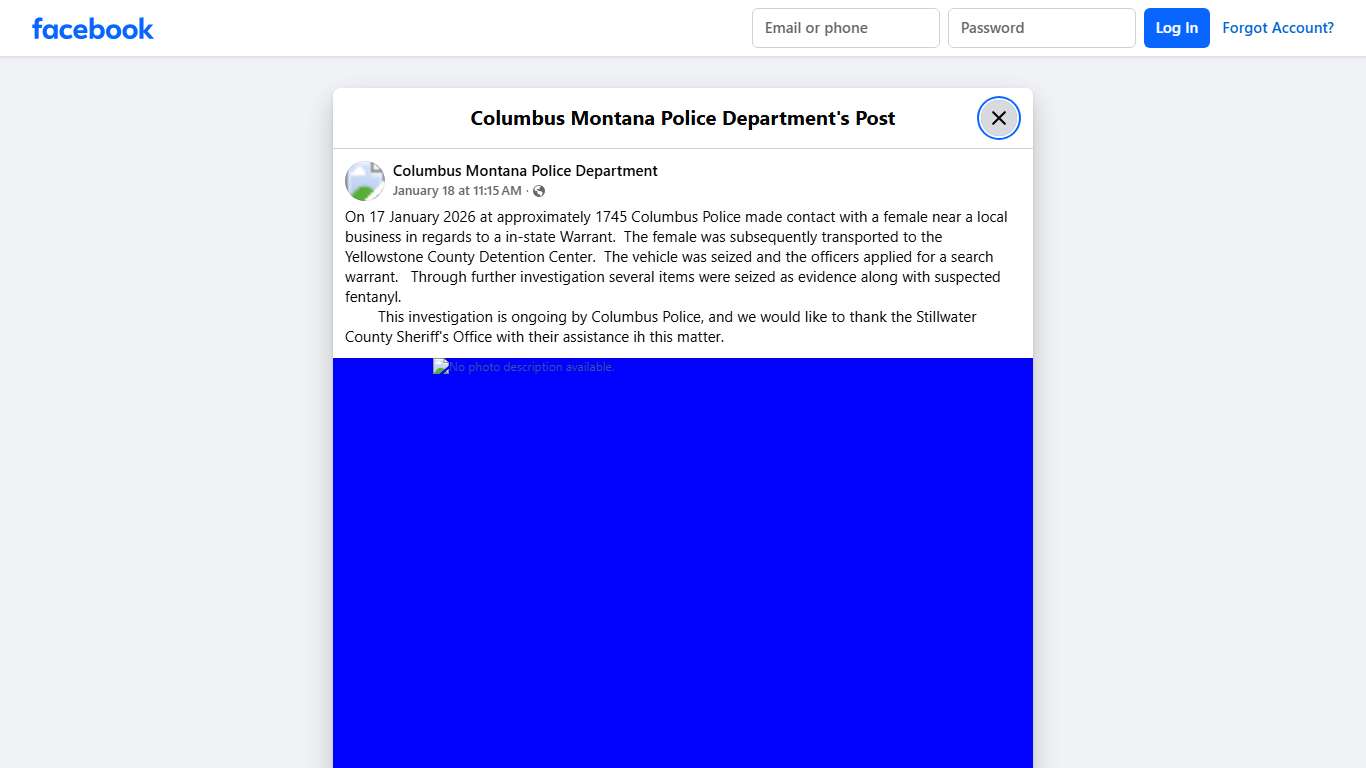 On 17 January 2026 at... - Columbus Montana Police Department Facebook